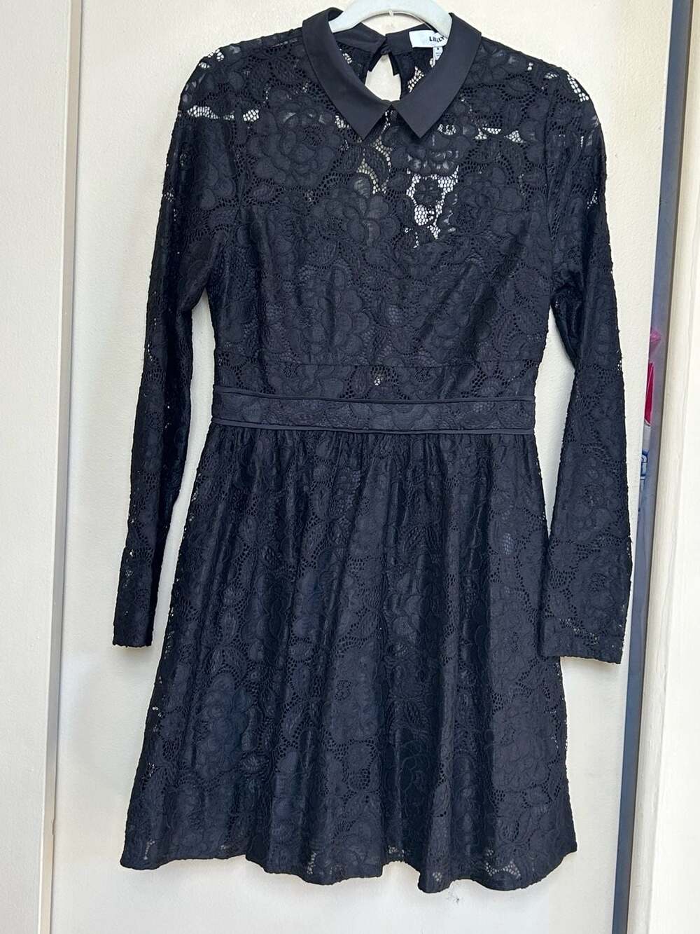 NWT Likely Fillmore Dress Size 8 Black Lace Long Sleeve Collared Mini